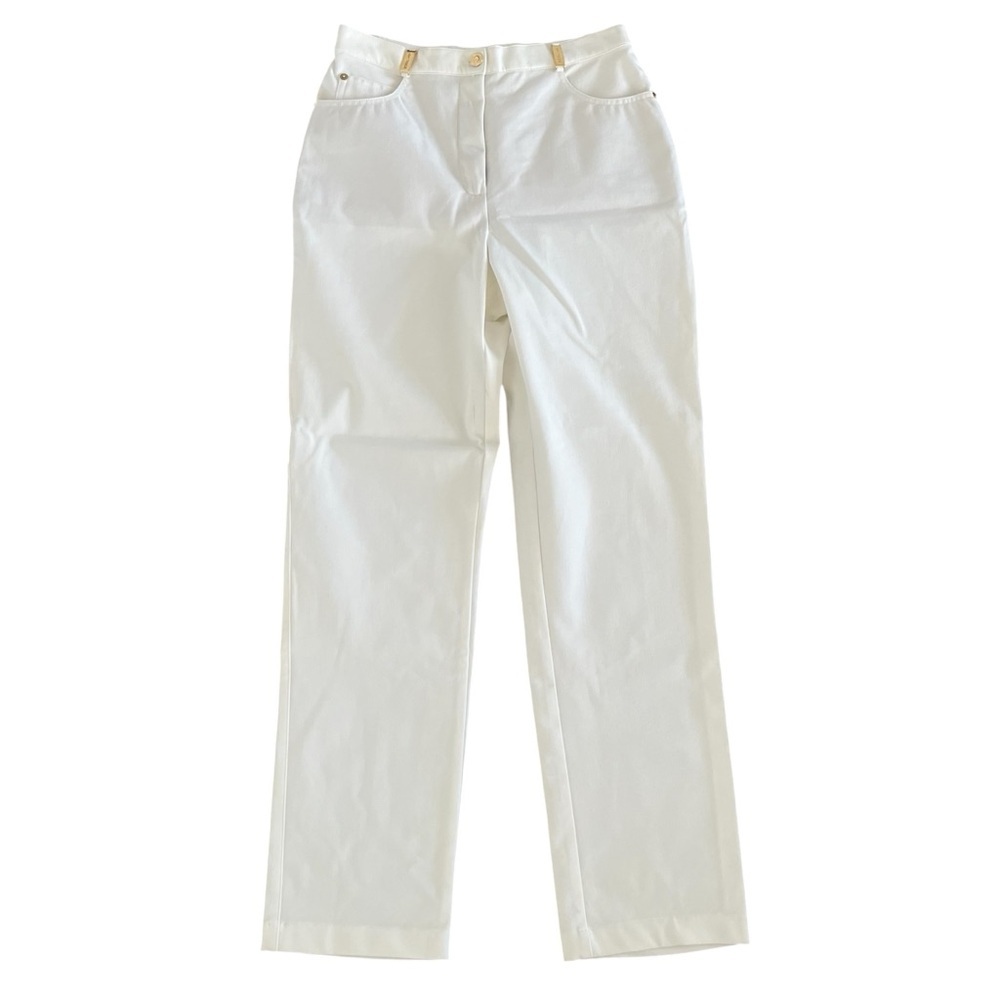St. John Sport White Straight Leg Pants Stretch Trousers Sz 8 Workwear Coastal - Picture 2 of 13